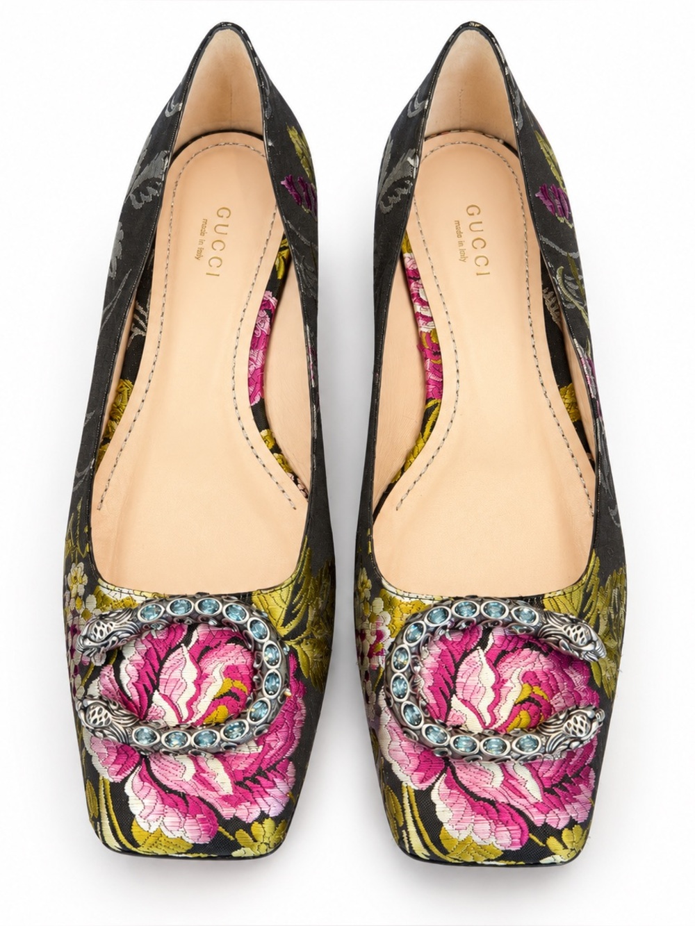 Gucci Multicolor Brocade Fabric Dionysus Ballet Flats Flowers Floral Rhinestone